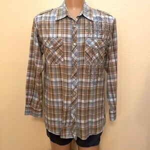 Route 66 Men's Plaid Shirt - Blue and Brown